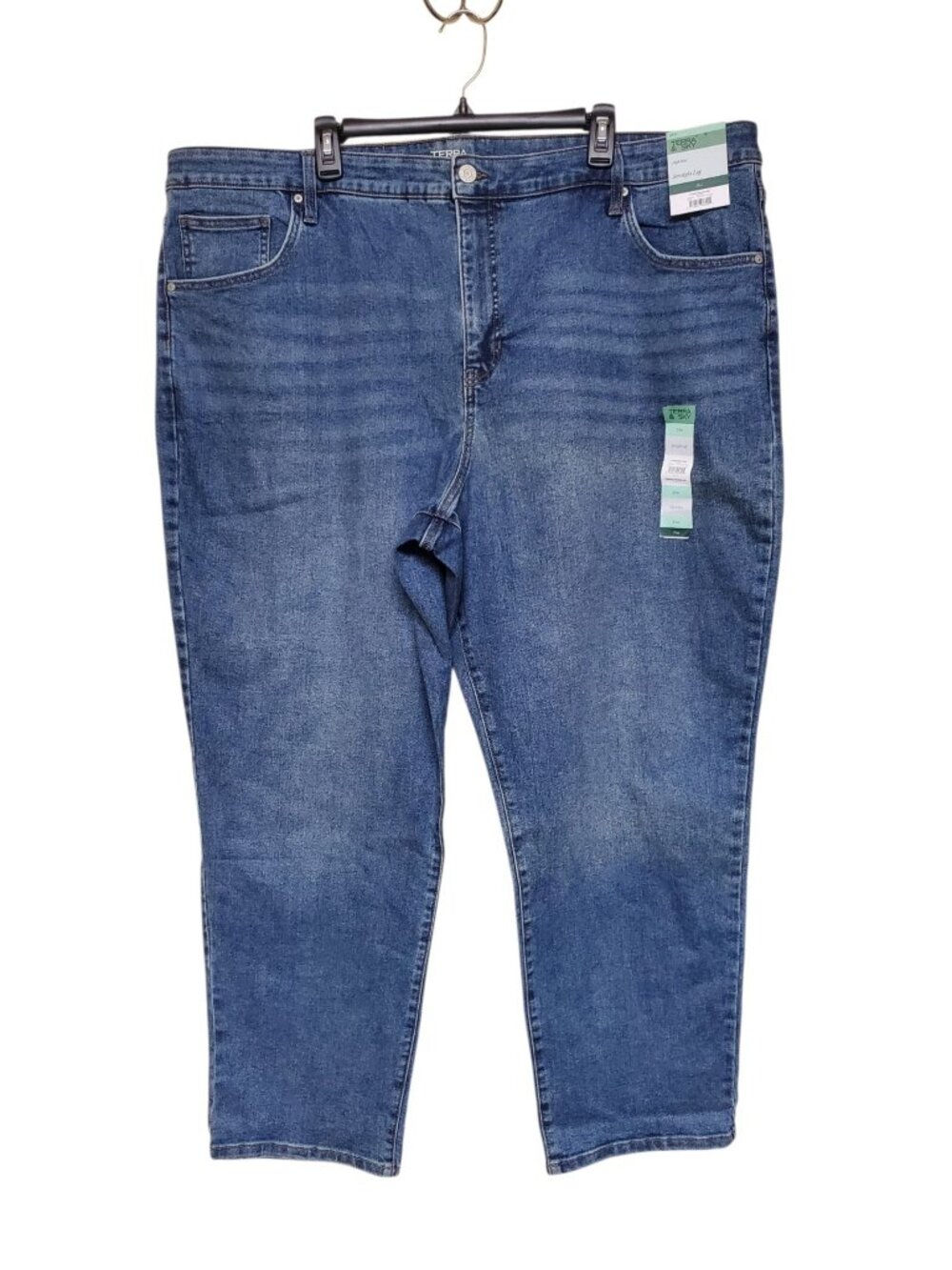 Terra & Sky Woman's High Rise Dark Medium Wash Straight Leg Jeans NWT Plus 24W
